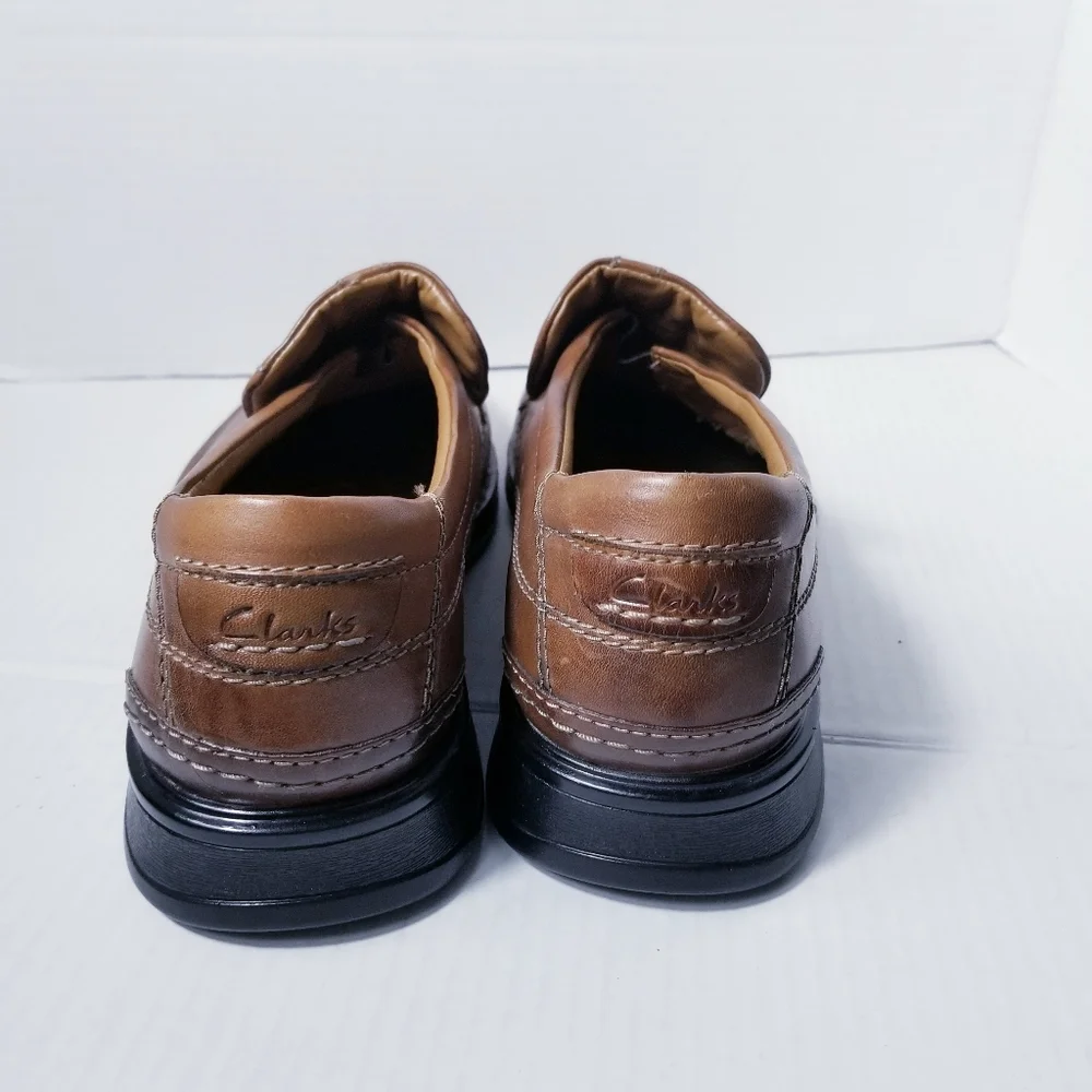 CLARKS COLLECTIONS MEN'S STEP LOAFER BROWN LEATHER SOFT CUSHION SIZE 10.5